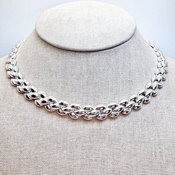 VTG Sterling Silver 925 Puffed Panther Link Chain Necklace Size 16.25" Length - Picture 1 of 14